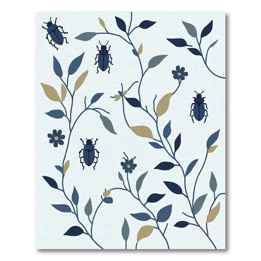 Navy Blue Beetle Floral Swirl Rug