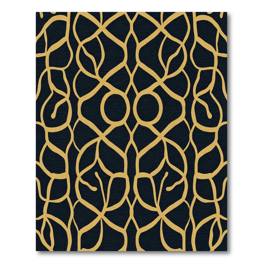 Golden Interlocking Vine Lattice Rug