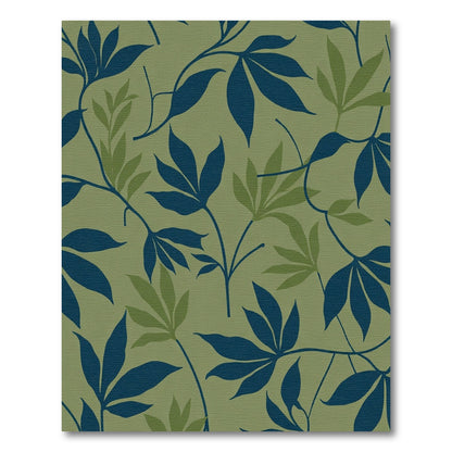 Navy Blue Green Leaf Vine Art Rug