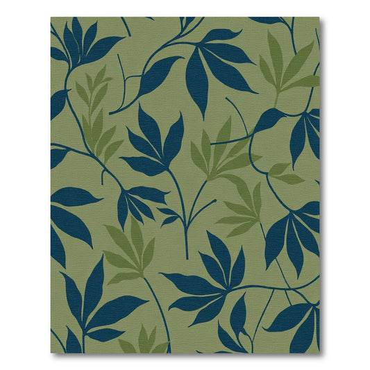 Navy Blue Green Leaf Vine Art Rug