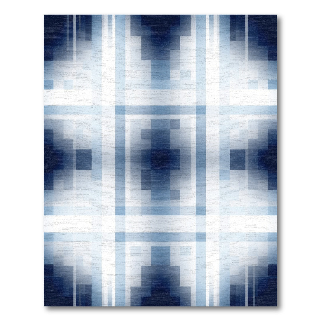 Deep Blue Geometric Pixelated Tiling Rug