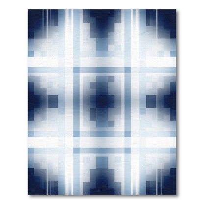 Deep Blue Geometric Pixelated Tiling Rug