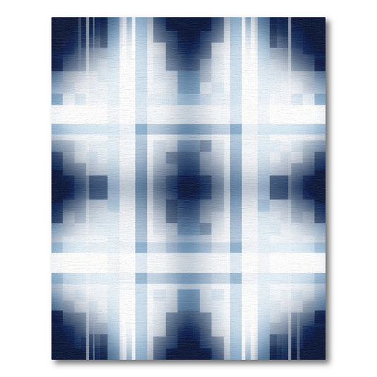 Deep Blue Geometric Pixelated Tiling Rug