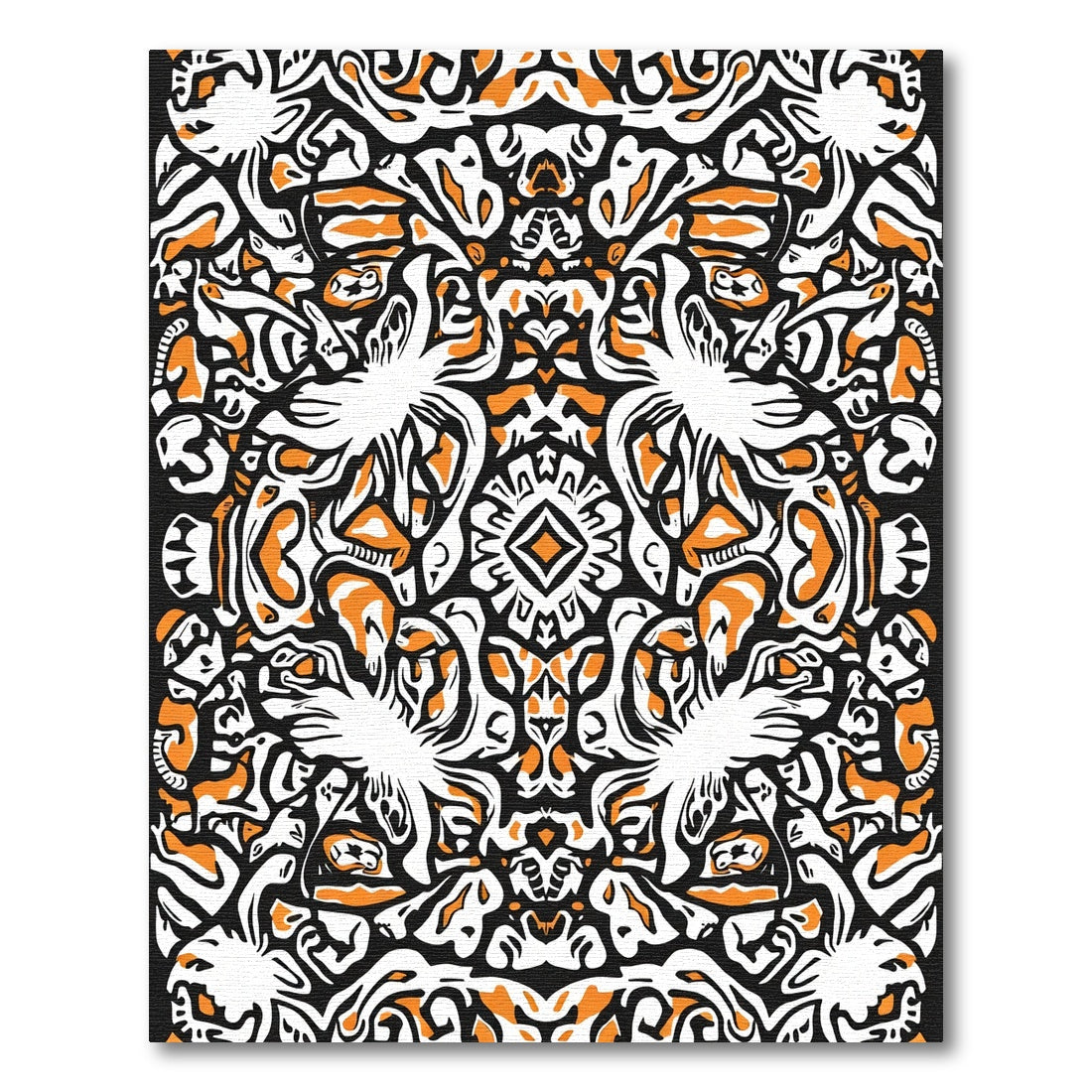 Bold Orange White Tribal Medallion Rug