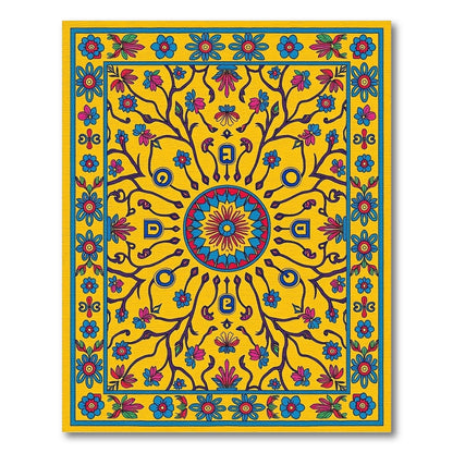 Vibrant Yellow Floral Medallion Art Rug