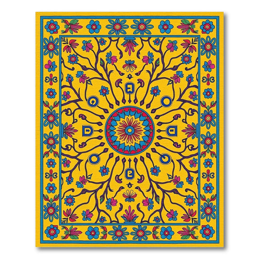 Vibrant Yellow Floral Medallion Art Rug