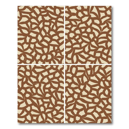 Brown Tan Abstract Floral Swirl Rug