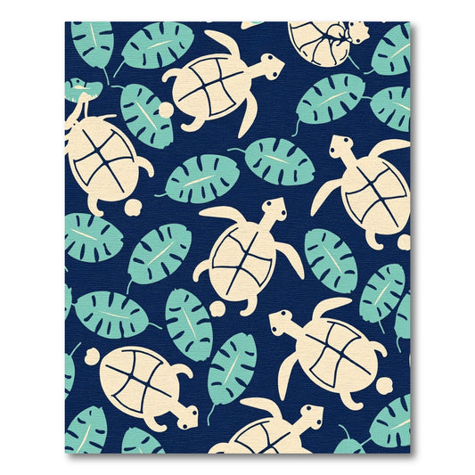 Coastal Cream Turtles Tropical Leaves Rug