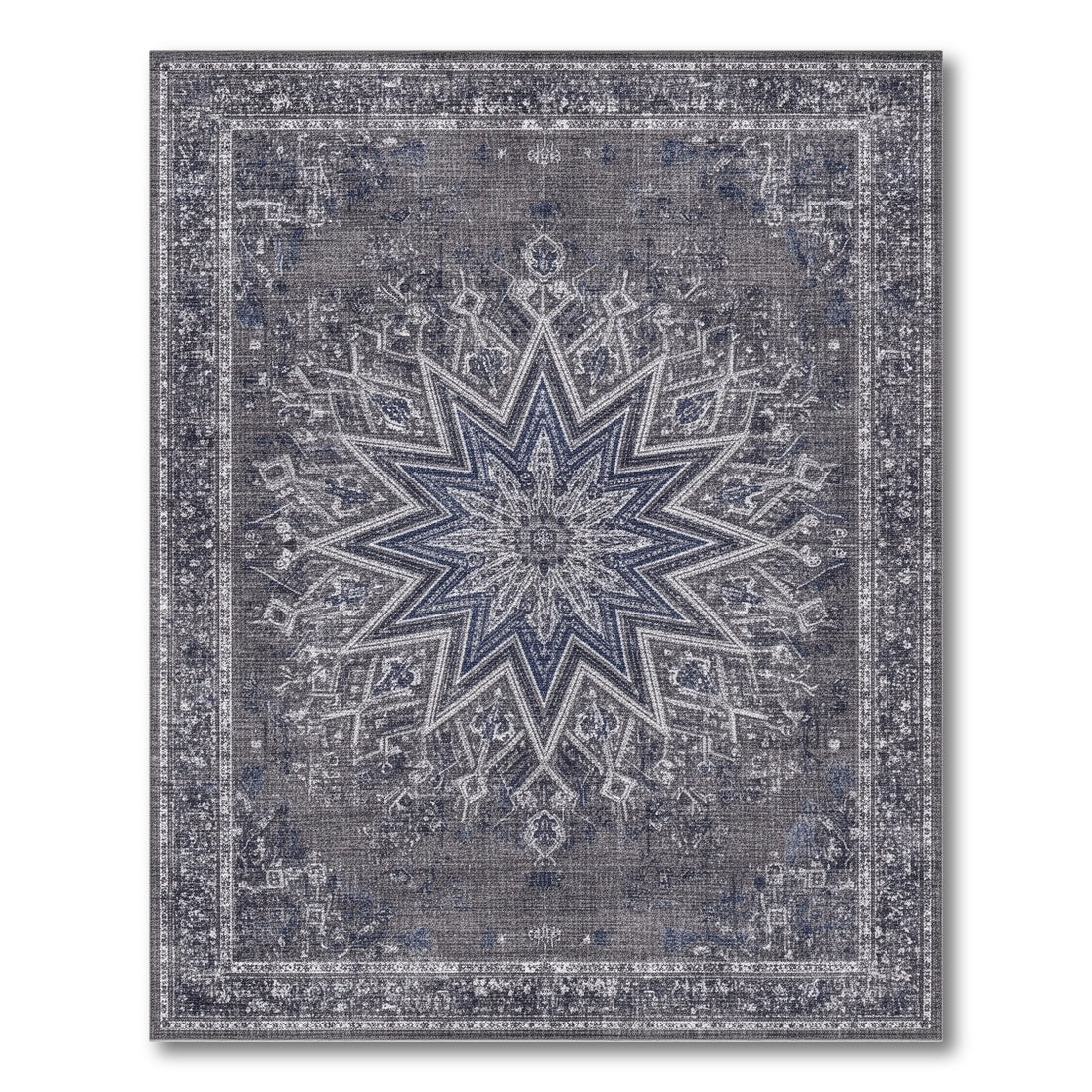 Grey Distressed Starburst Medallion Area Rug