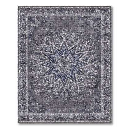 Grey Distressed Starburst Medallion Area Rug