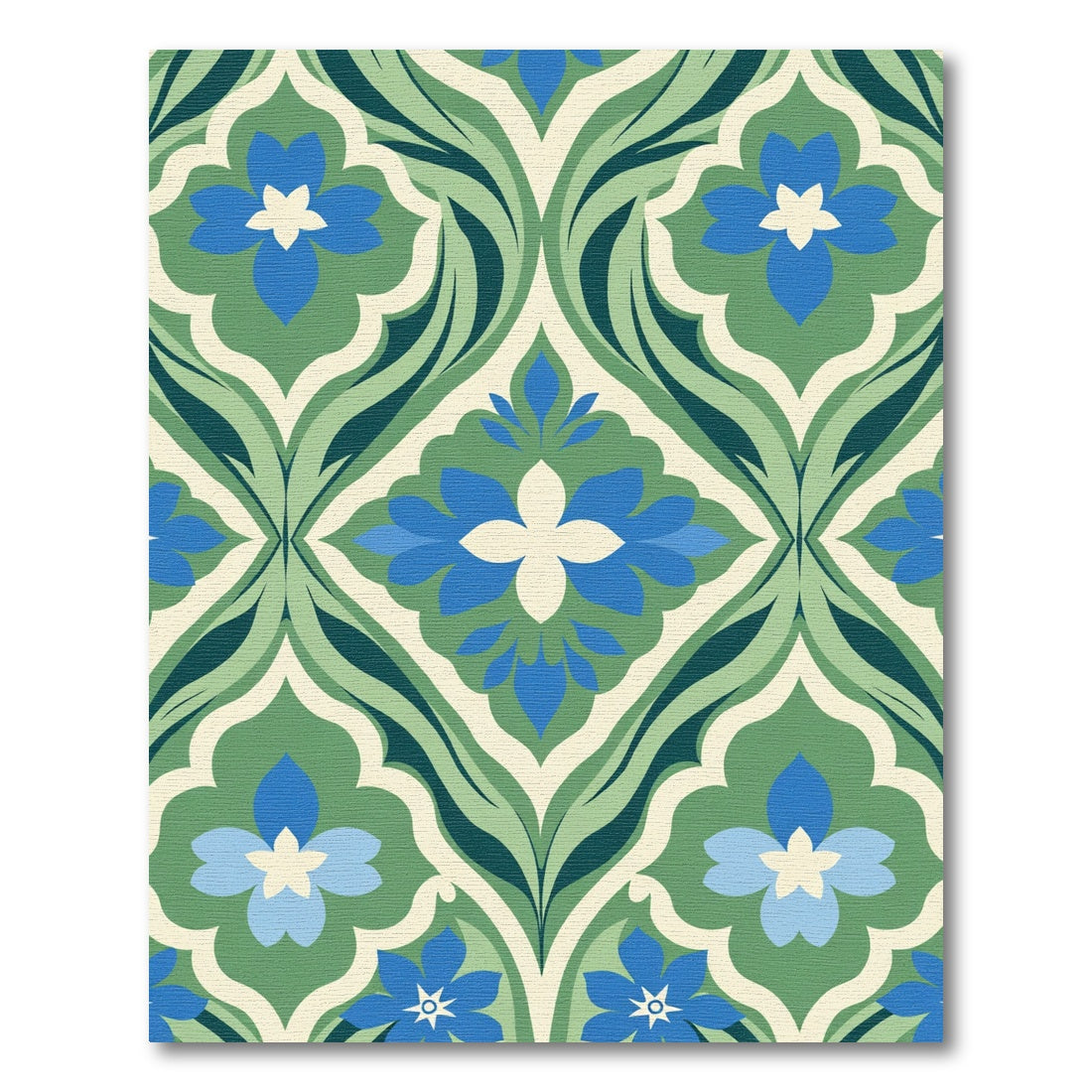 Green Blue Floral Ogee Rug