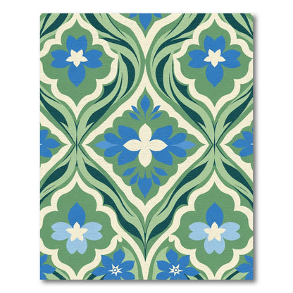 Green Blue Floral Ogee Rug