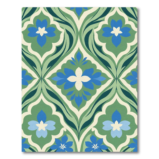 Green Blue Floral Ogee Rug