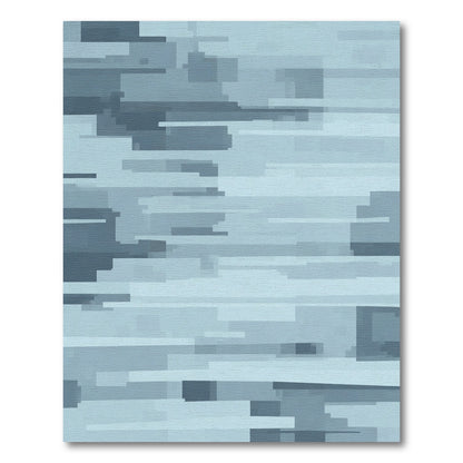 Muted Blue Horizontal Block Layered Rug