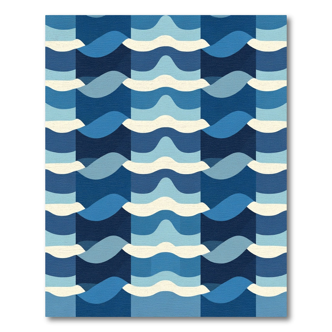 Modern Indigo Tonal Wave Collage Rug