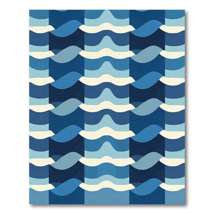 Modern Indigo Tonal Wave Collage Rug
