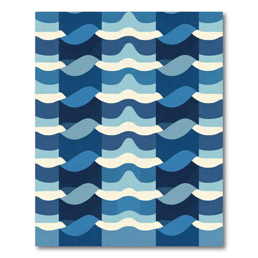 Modern Indigo Tonal Wave Collage Rug