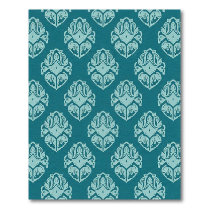 Teal Damask Art Deco Medallion Rug