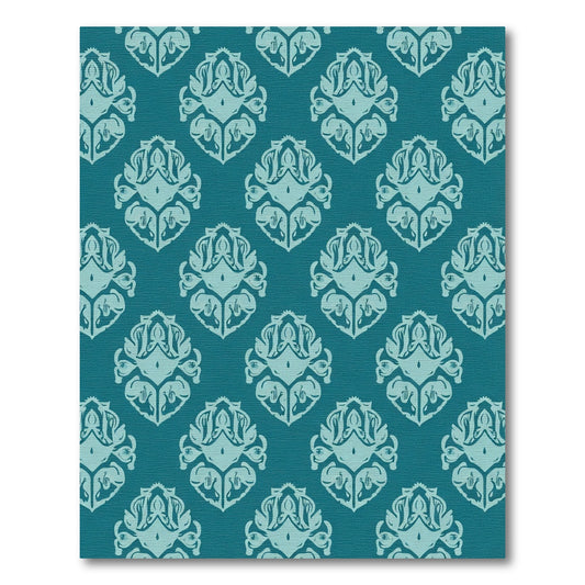 Teal Damask Art Deco Medallion Rug