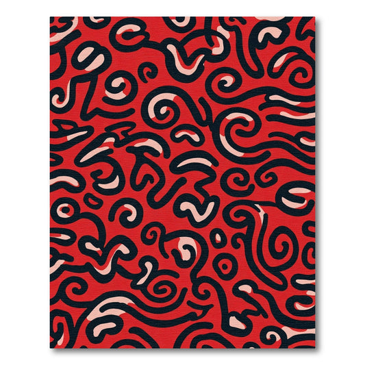 Red Black Swirl Abstract Composition Rug