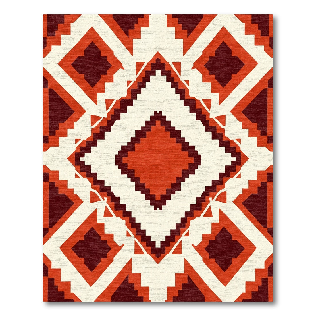 Terracotta Crimson Geometric Diamond Rug