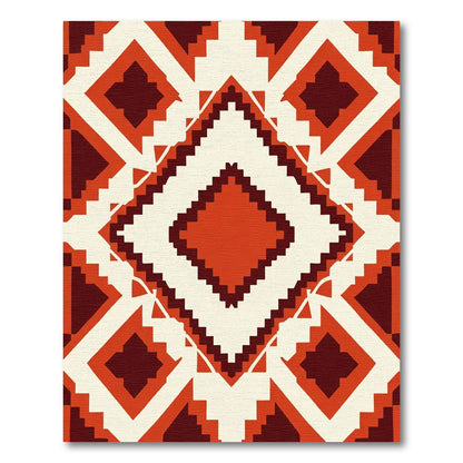 Terracotta Crimson Geometric Diamond Rug