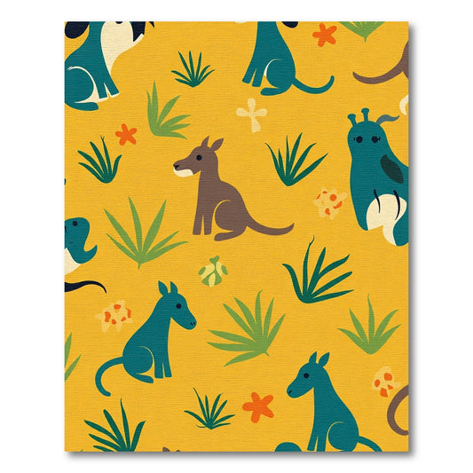 Playful Teal Kangaroo Critters Safari Rug