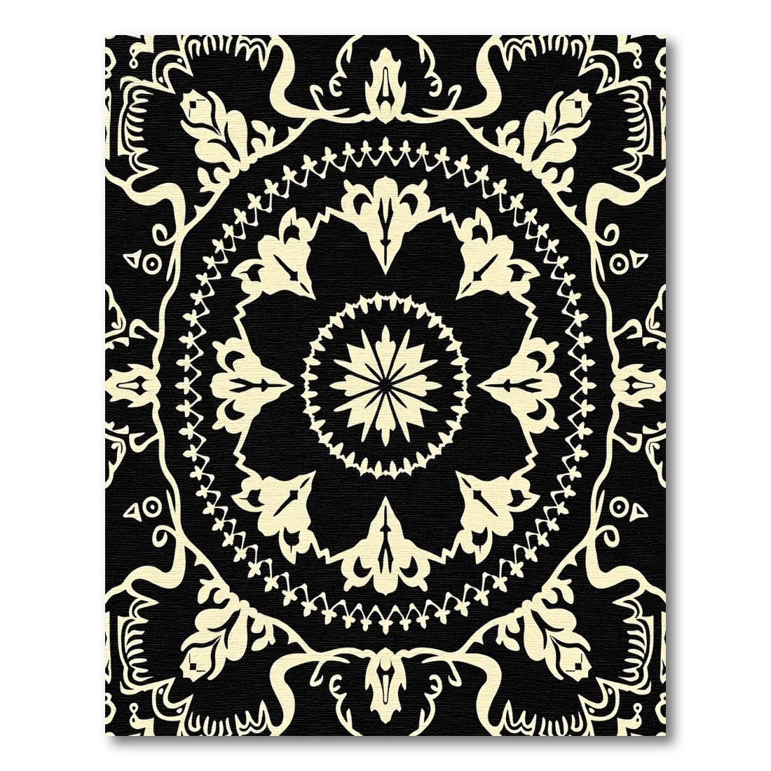 Cream Rococo Floral Medallion Black Rug