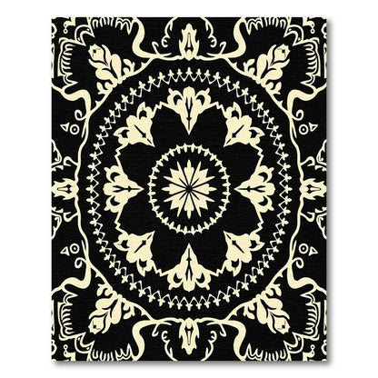 Cream Rococo Floral Medallion Black Rug