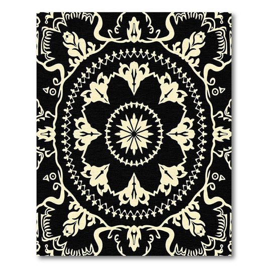Cream Rococo Floral Medallion Black Rug