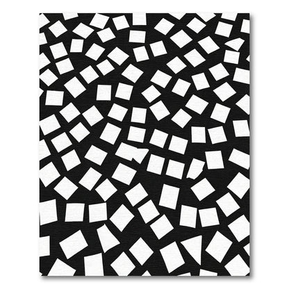 Scattered White Squares Black Background Rug
