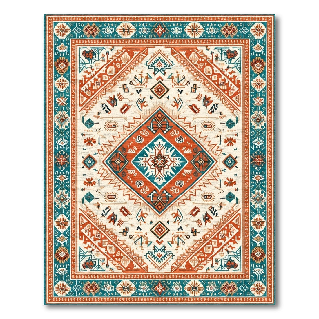 Teal Orange Southwestern Area Rug