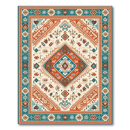 Teal Orange Southwestern Area Rug