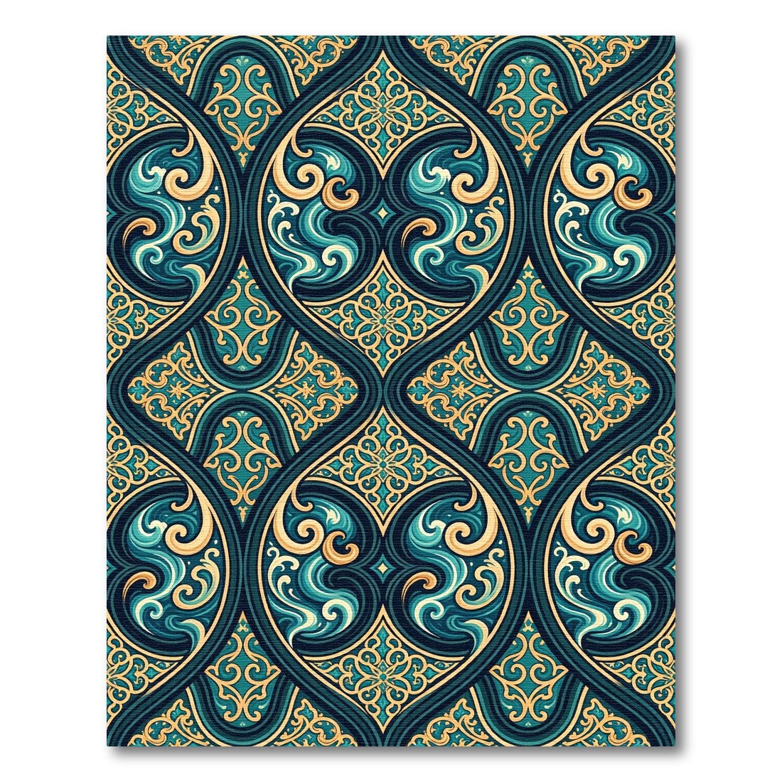 Deep Teal Gold Swirling Medallion Rug