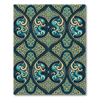Deep Teal Gold Swirling Medallion Rug