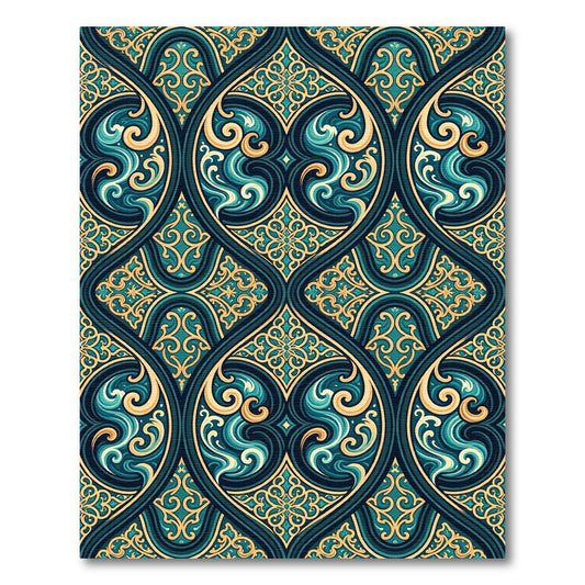 Deep Teal Gold Swirling Medallion Rug