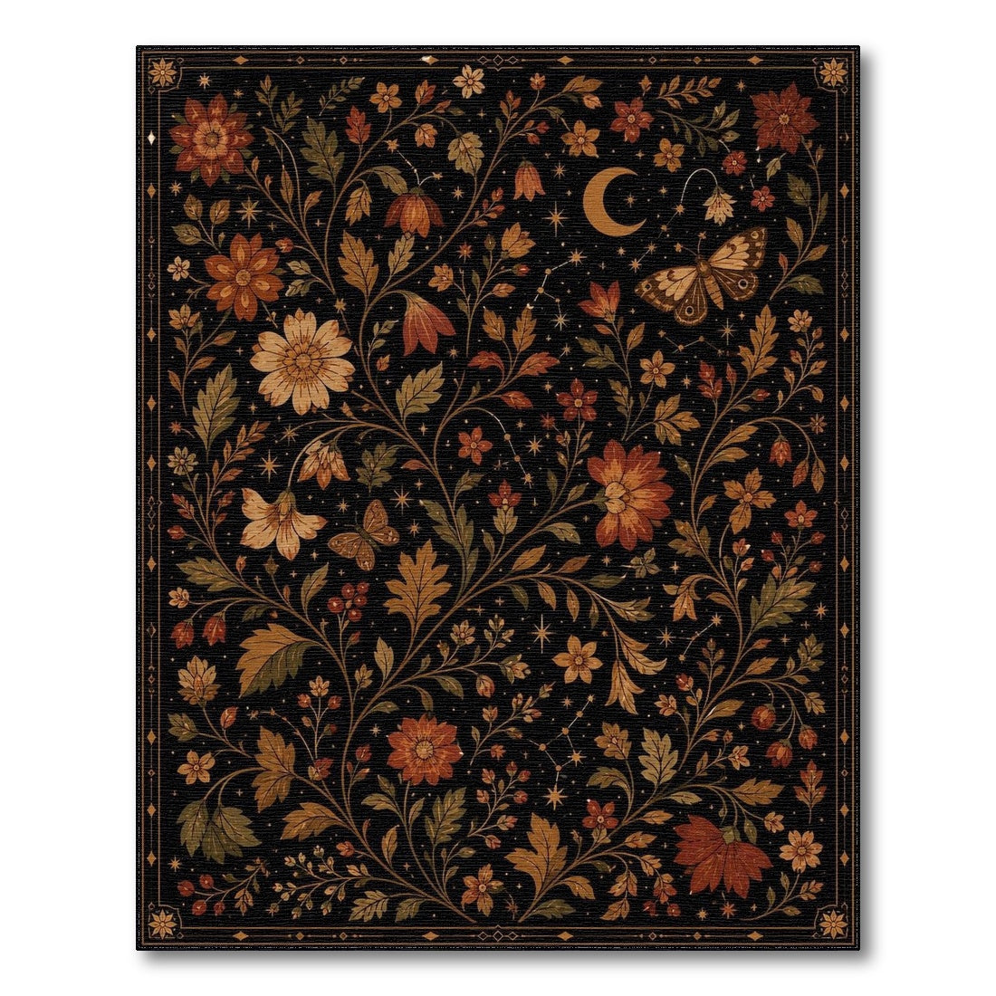Celestial Floral Area Rug with Moon and Butterflies