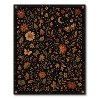 Celestial Floral Area Rug with Moon and Butterflies