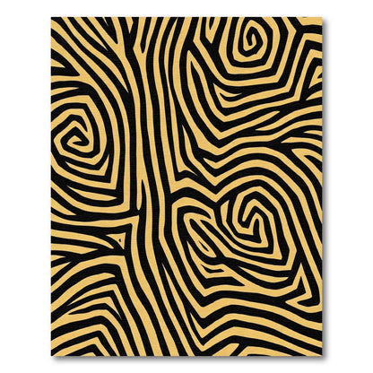 Golden Black Swirling Organic Lines Rug