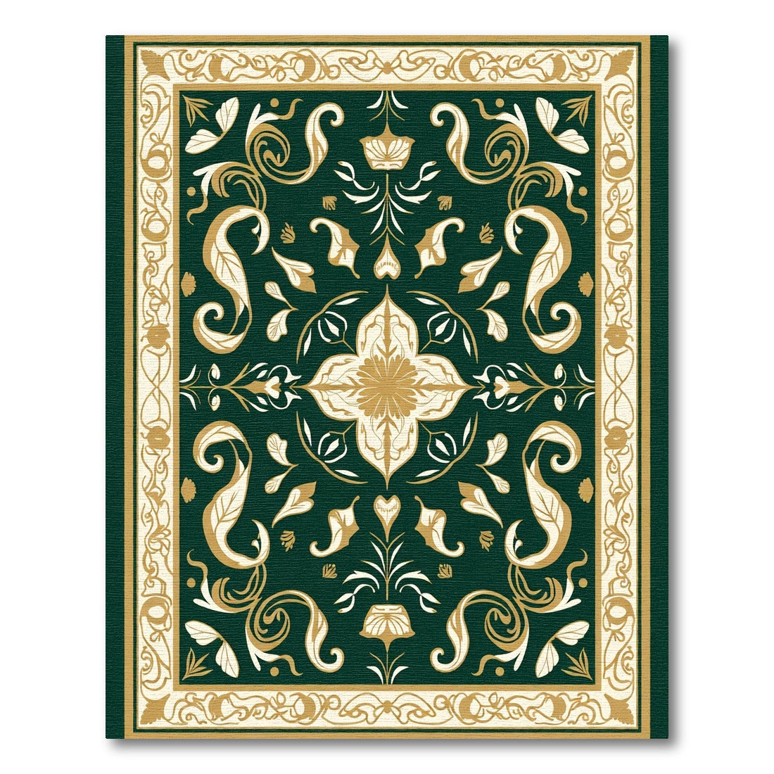 Deep Emerald Gold Floral Medallion Rug