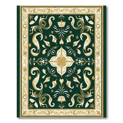 Deep Emerald Gold Floral Medallion Rug