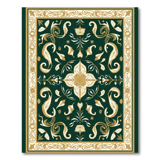 Deep Emerald Gold Floral Medallion Rug