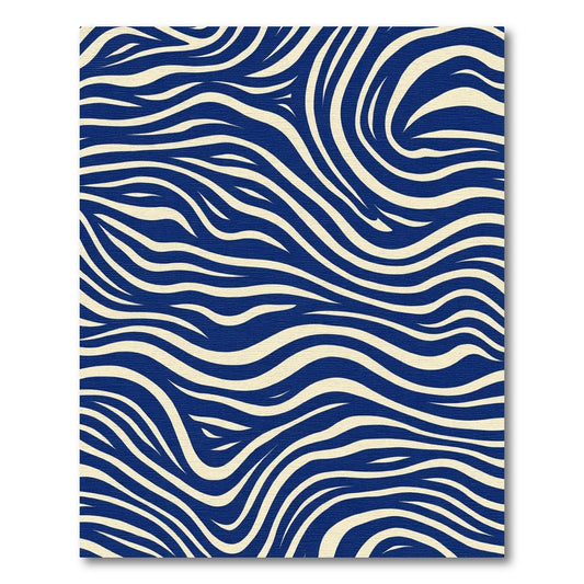 Midnight Blue Cream Swirling Lines Rug