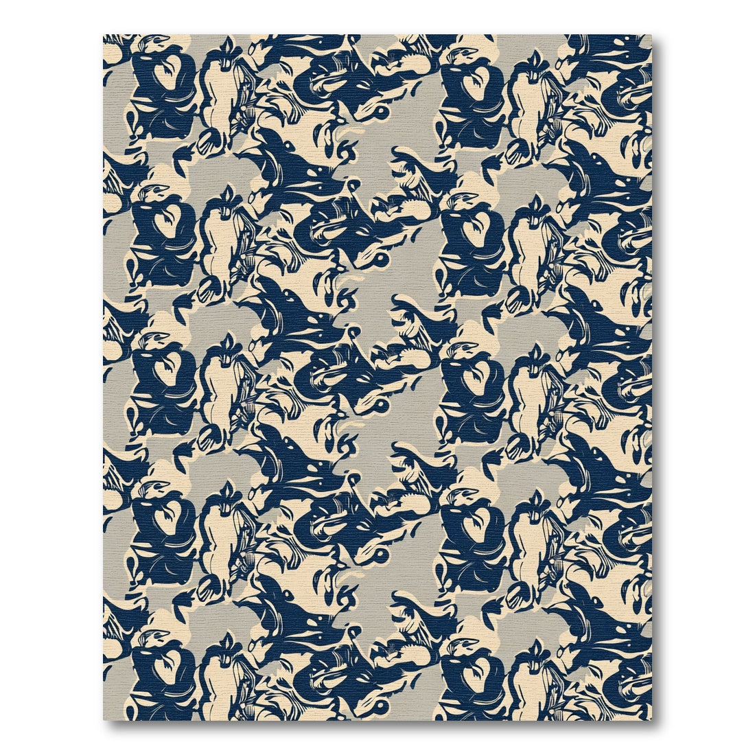 Navy Blue Ink Blot Floral Rug