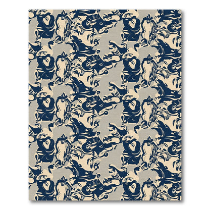 Navy Blue Ink Blot Floral Rug