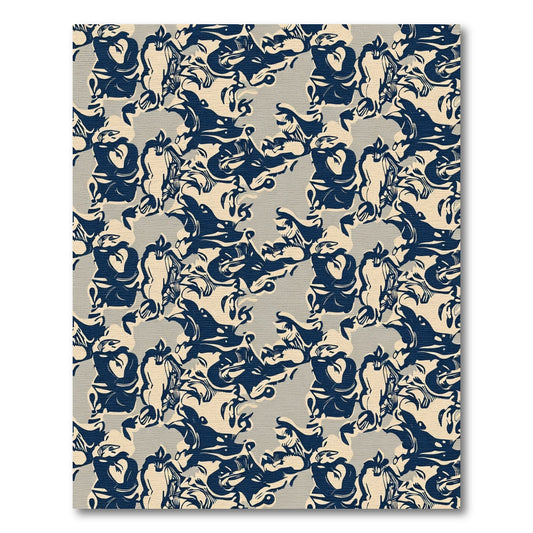 Navy Blue Ink Blot Floral Rug
