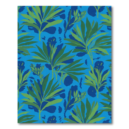 Vibrant Green Foliage on Blue Background Rug
