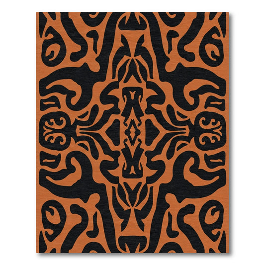 Orange Black Tribal Symmetry Rug