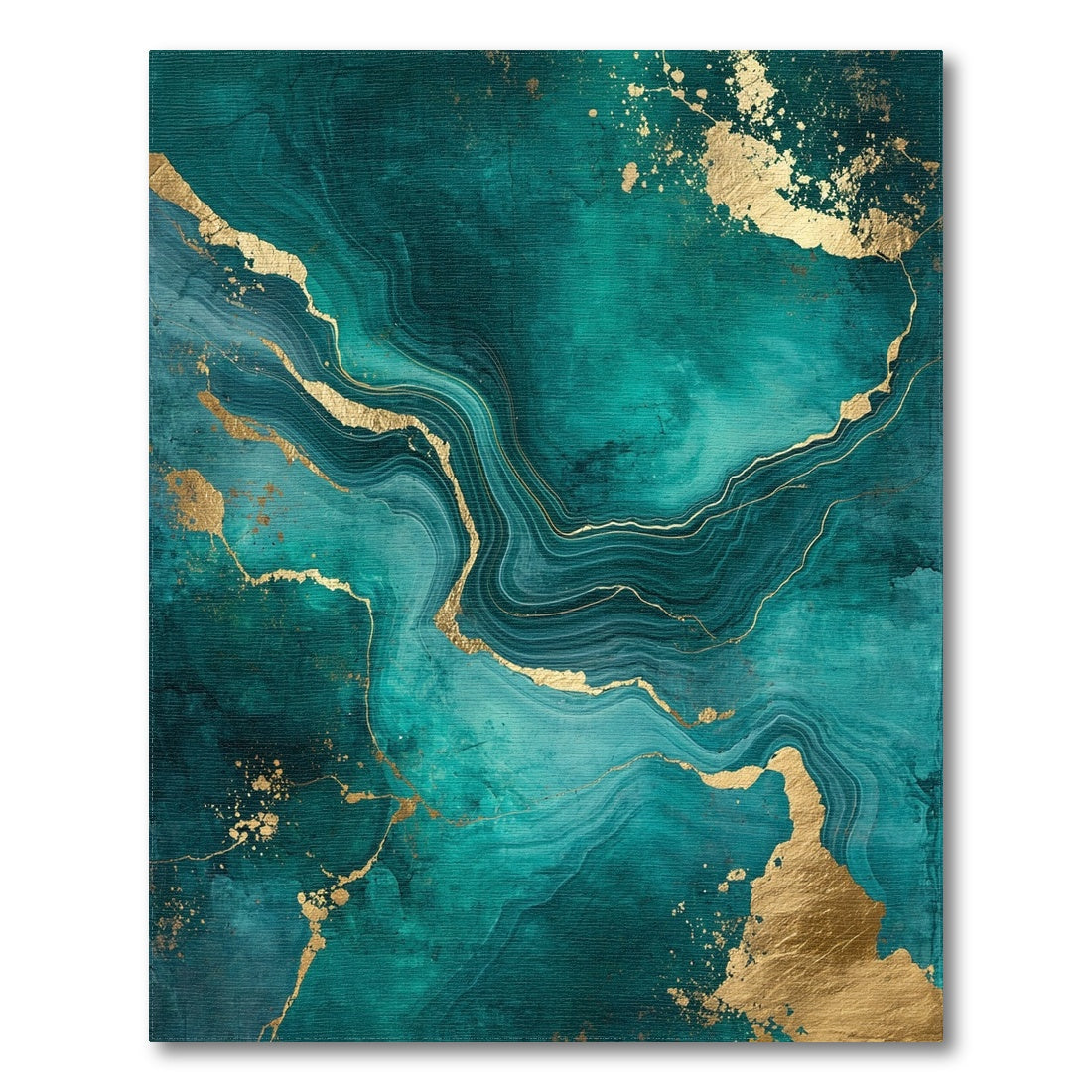 Teal Gold Marble Swirl Rug