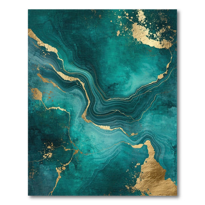 Teal Gold Marble Swirl Rug